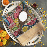 Vriksham Handprinted Elephant Bengaluru Style With Golden Zari Border Pen Kalamkari Saree-VS4799